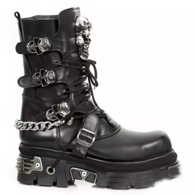 Motorcycle Chain - Bottes de moto en cuir véritable