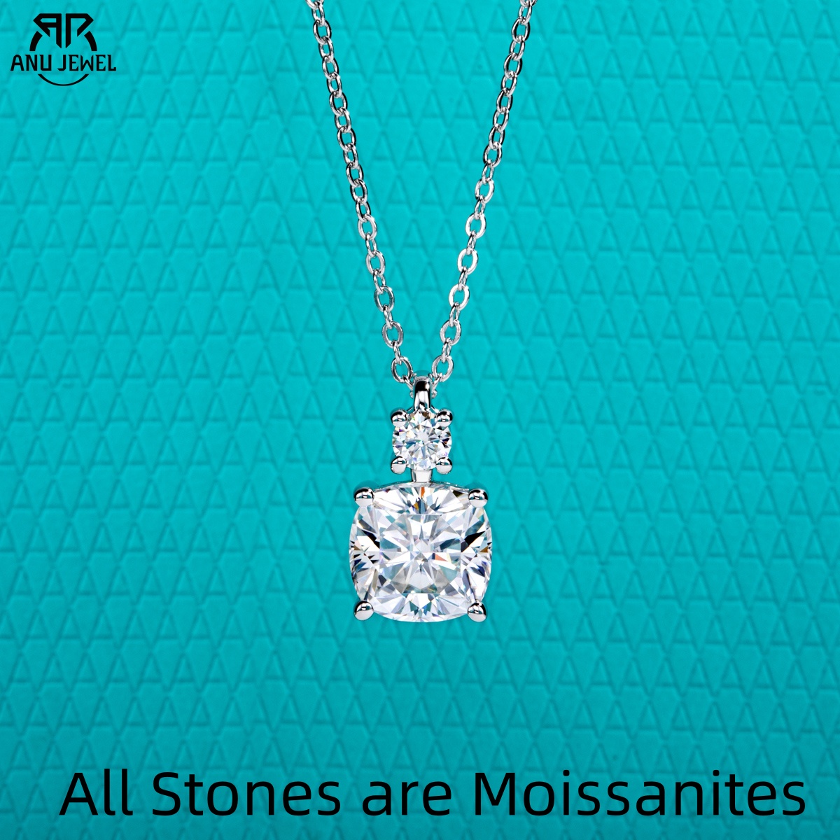 Ansi Chain - AnuJewel 2ct/2.5ct coussin coupe Moissanite pendentif