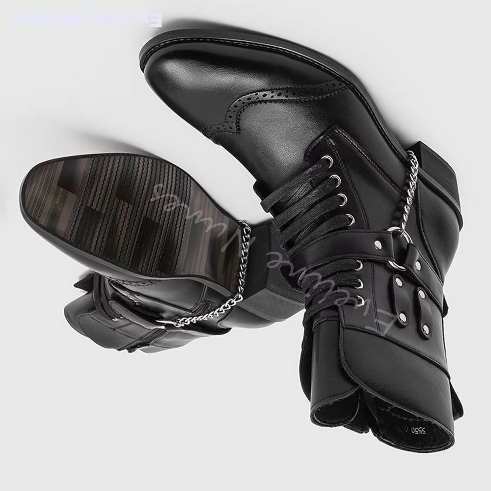 Motorcycle Chain - Bottes de combat punk en cuir
