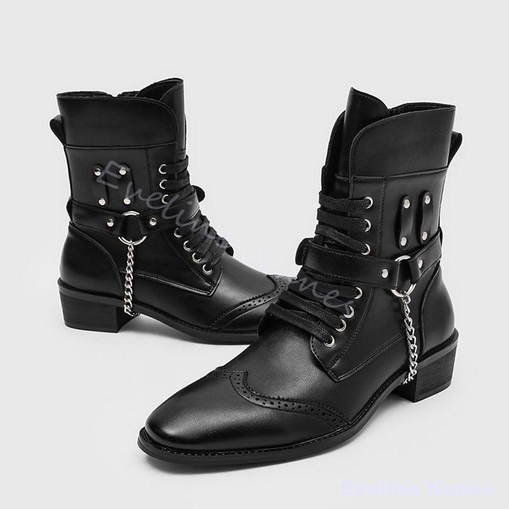 Bottes de combat punk en cuir  - Motorcycle Chain avis et prix