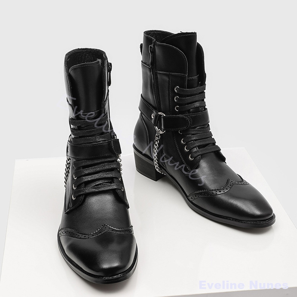 Bottes de combat punk en cuir  - Motorcycle Chain avis et prix